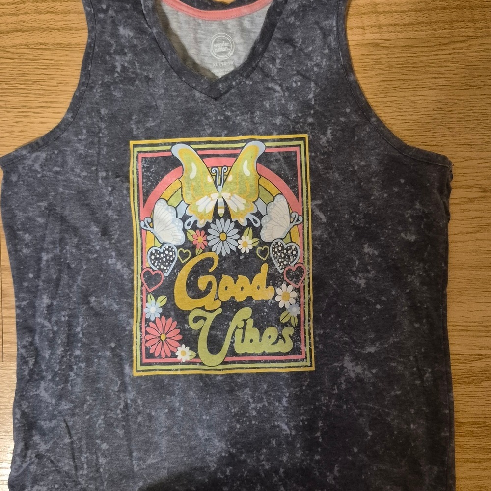 Wonder Nation Girls XL 14-16 Tank Top Good Vibes Butterfly Graphic Tee